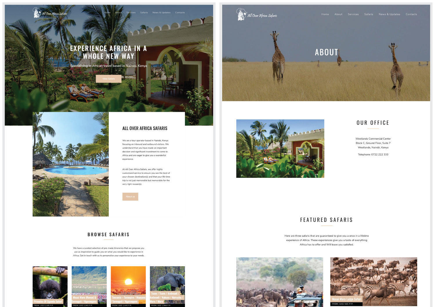 All Over Africa Safaris website design 1 